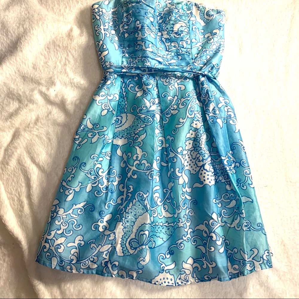 Lilly Pulitzer Strapless Blue and White Dress